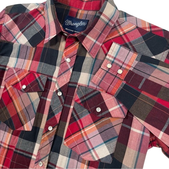 Wrangler Western Shirt Plaid Pearl Snap‎ Long Sleeve Cowboy Rodeo Youth XL - Picture 1 of 7